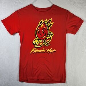 Cheetos Flamin Hot Red T-Shirt Graphic Tee‎ Short Sleeve Mens